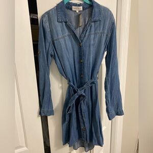 Bella Dahl Blue Chambray Belted Shirt Dress